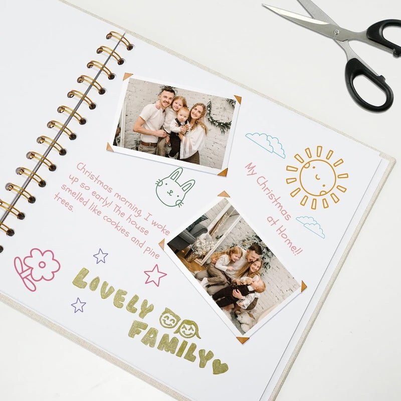 Hiwhy 7x7 Inch Scrapbook DIY Photo Album Linen Cover Hardcover White Pages 20 Sheets Small Scrap Memory Book Beige - Image 4